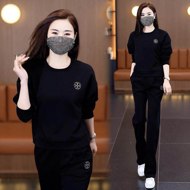 休闲运动服套装女春秋2026新款宽松显瘦圆领长袖卫衣阔腿裤两件套