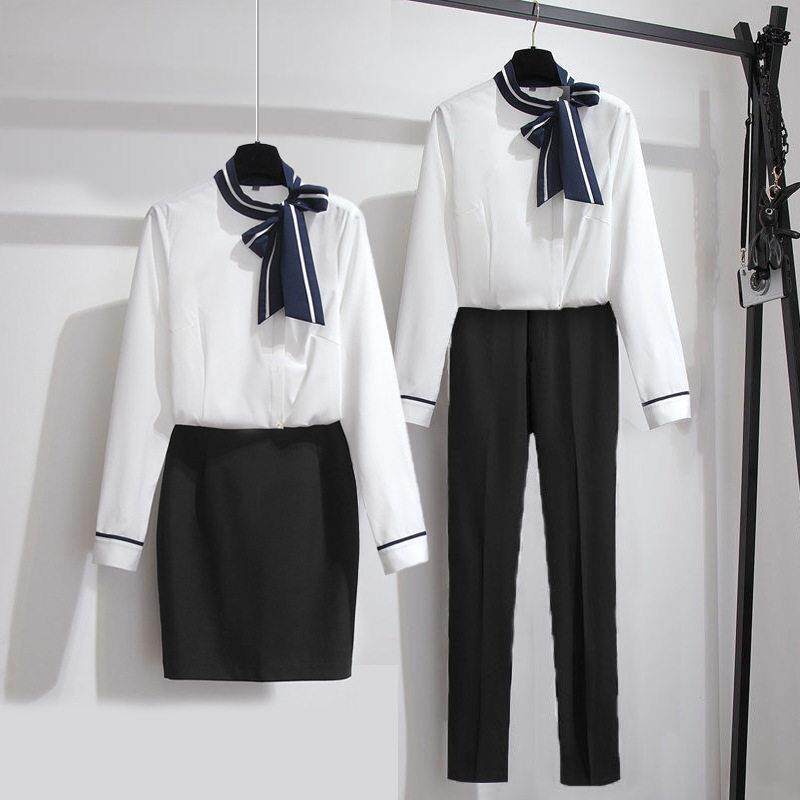 包邮沐足技师KTV公主制服 职业装女装衬衫两件套长短袖白衬衫空姐