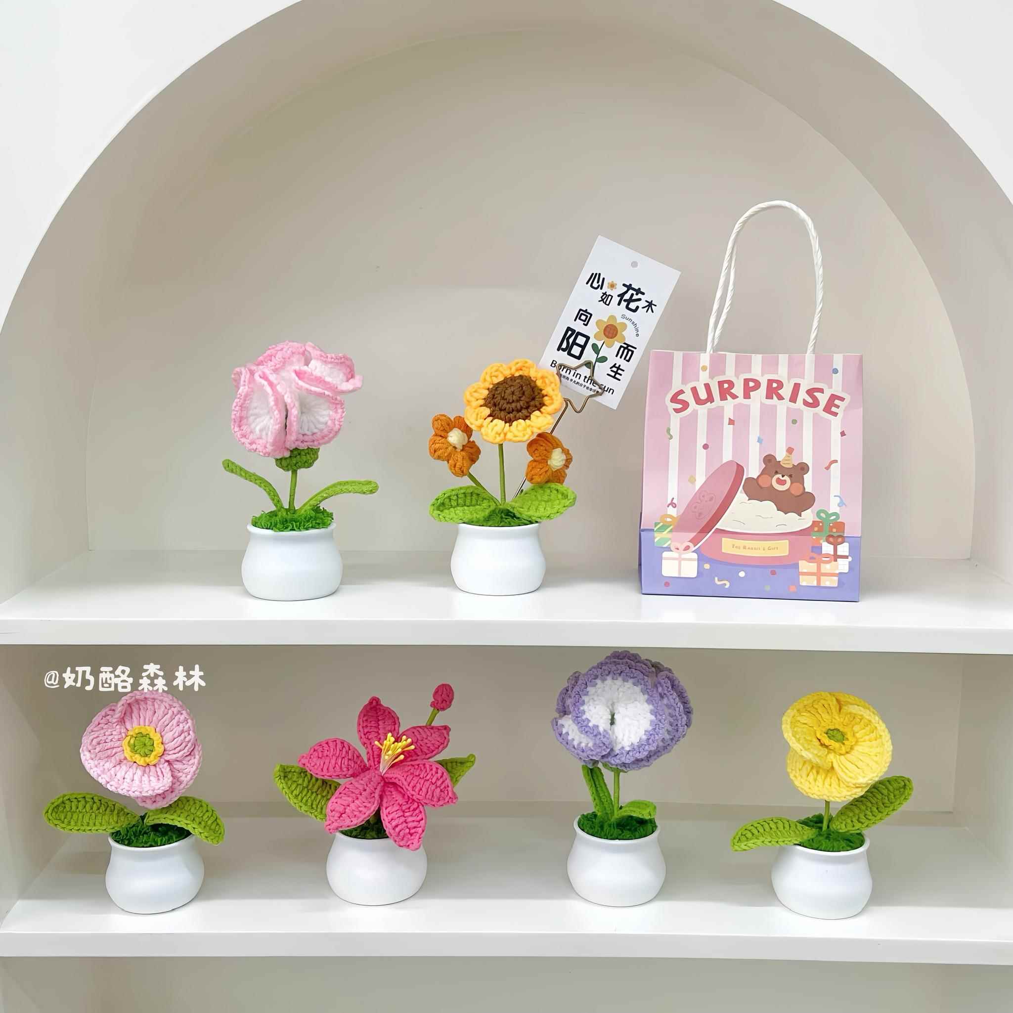 成品手工编织毛线 线盆栽向日葵花束彷真花车载摆件装饰38女神节