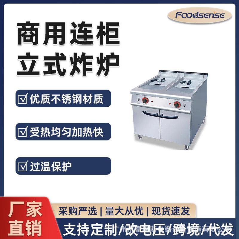商用立式电炸炉燃气炸炉双缸双筛大容量薯条油炸锅连柜座可炸鸡