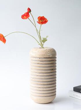 现代简约创意黄洞石花器花瓶家居桌面茶几电视柜软装饰品石材摆件