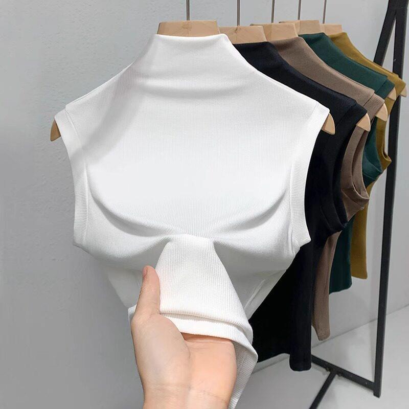 新品莫代尔半高领无袖背心外穿女士薄款西装内搭衣服修身气质黑色