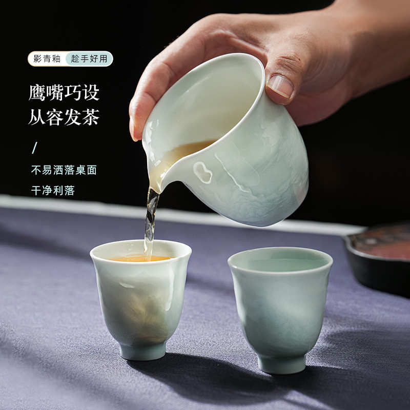 山水雕刻办公室景德镇茶具套装茶杯功夫影泡茶盖碗家用茶艺陶瓷青