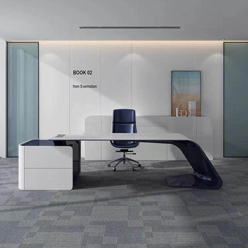 烤漆老板桌椅组合简约现代大班台时尚白色经理主管总裁办公桌家具