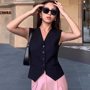 womens vneck button down waistcoat vest sleeveless slim fit