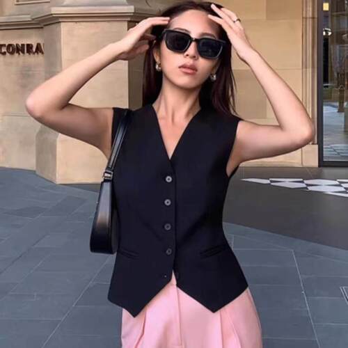 womens vneck button down waistcoat vest sleeveless slim fit