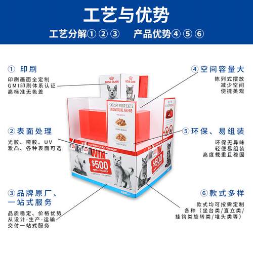 宠物用品pdq展示盒堆头 sm/costco/沃尔玛卖场商超瓦楞纸方堆