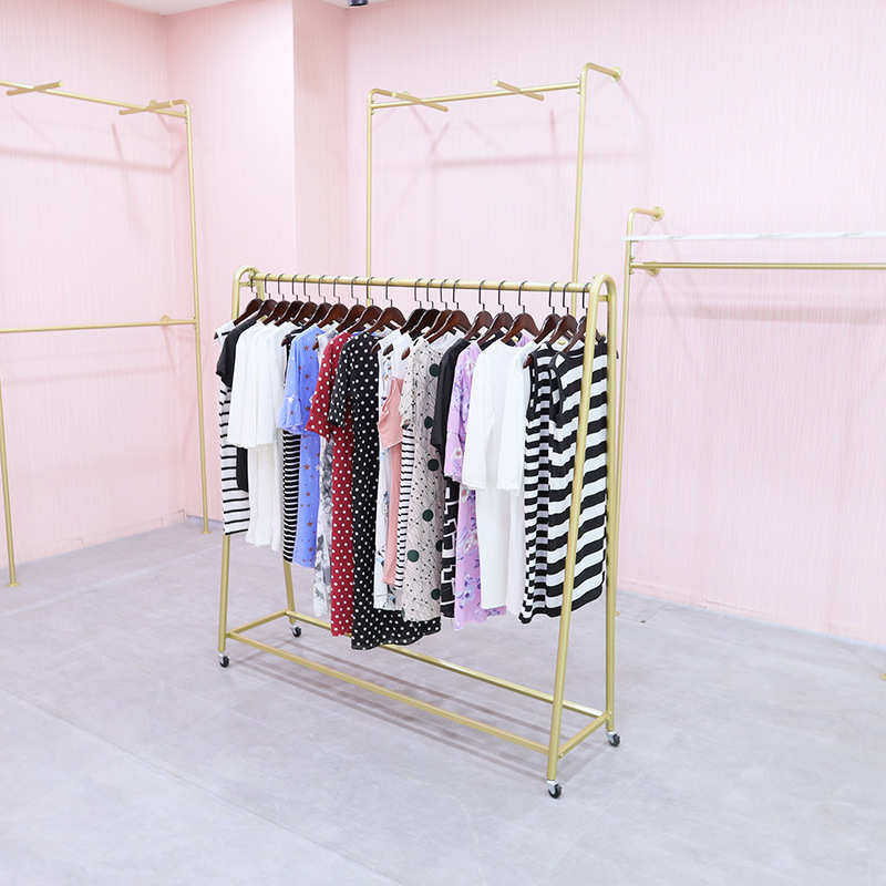 高档服装店女装挂衣架欧式金色轻奢衣服陈列可移动落地服装展示架