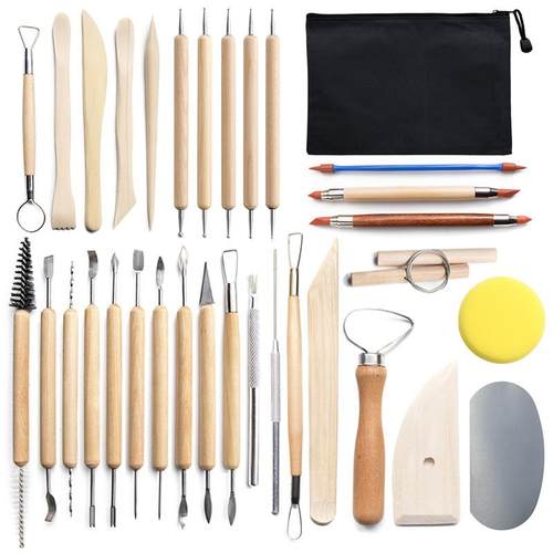 陶艺工具32件套装陶泥石mu'x塑雕刻刀圆点点钻笔橡皮肌理笔