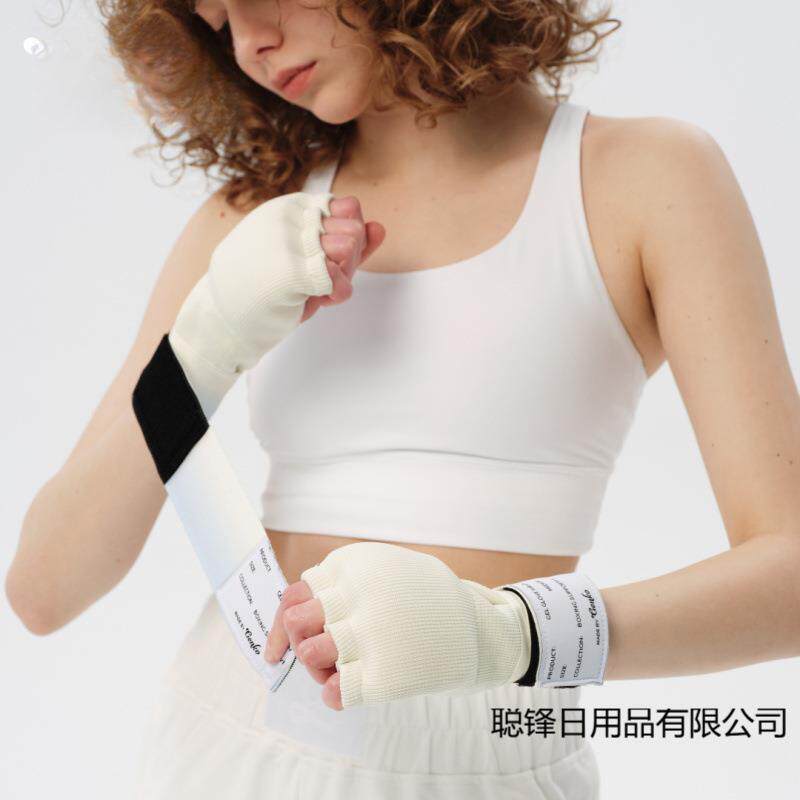 凝胶拳击手套半指拳套散打搏击懒人快速缠手带绷带泰拳男女渐变蓝