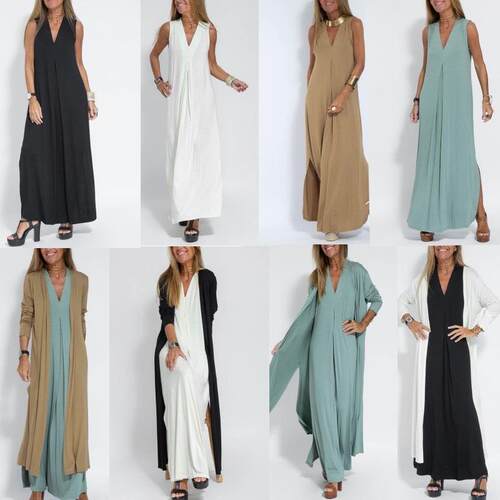 Women's Elegant Minimalist Long Dress  Spring Summer Pure