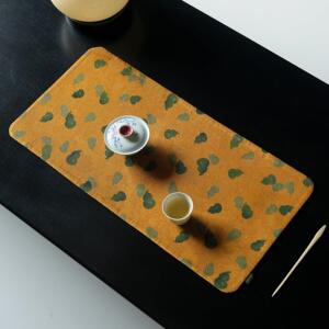 太初枢院 慢蓝茶席50*24香云纱 双面真丝手工布垫 印花中式覆古