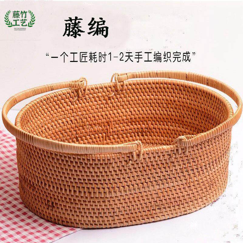 越南藤编野餐手提篮编织买菜篮子瓜果蔬菜面包水果杂物收纳大号筐
