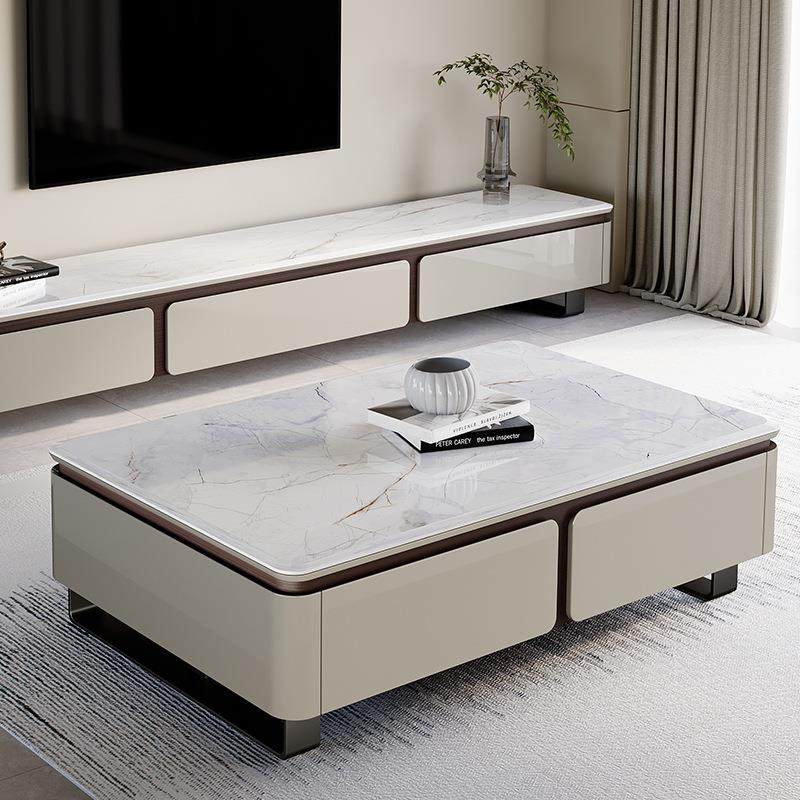 岩板茶几电视柜轻奢组合小户型现代简约微晶石方形茶几客厅家用