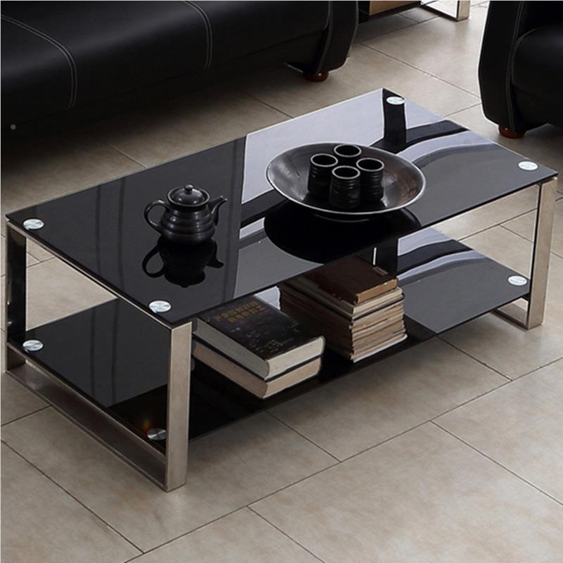 五茶钢金不锈茶几简钢化玻璃办公接待桌约子102会客洽谈商务双层