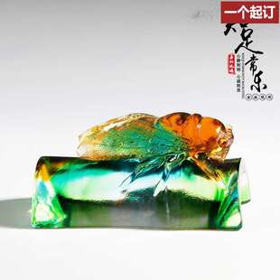 家居摆件琉璃笔用品个性书房金蝉创意插书法镇纸知足常乐