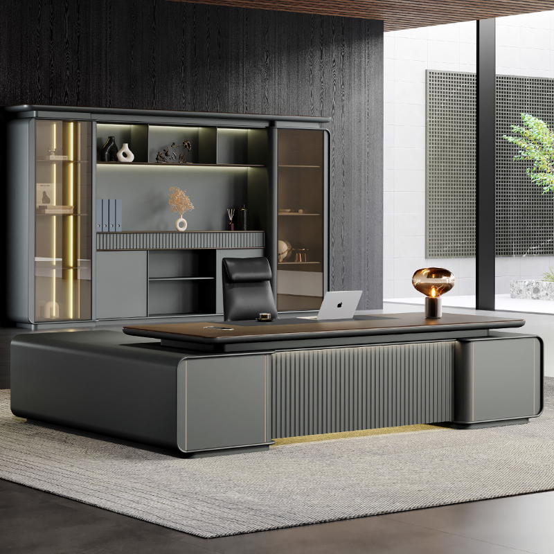 豪华板式大班台双柜 简约现代大班桌经理总裁单人组合办公老板桌