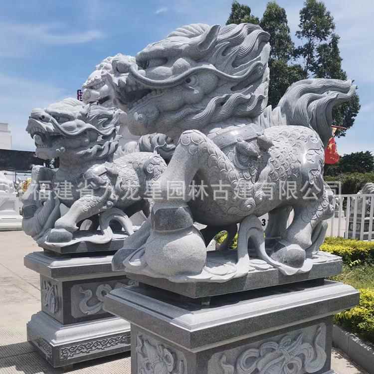 定制汉白石玉晚霞红石雕麒麟一大对雕门青仿古花岗SD-302岩石麒麟