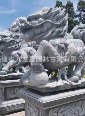 定制汉白石玉晚霞红石雕麒麟一大对雕门青仿古花岗SD-302岩石麒麟