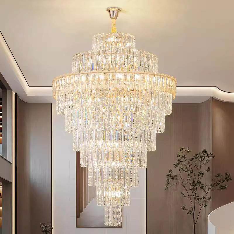 别墅客厅大吊灯中空法式轻奢2025新款楼中楼挑空挑高复式楼水晶灯