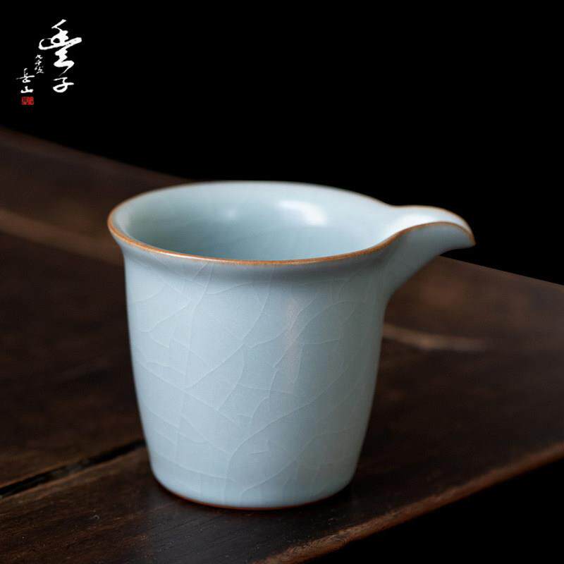 台湾丰子汝窑正握公道杯高档开片可养汝瓷茶海天青手工陶瓷分茶器