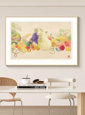 水果餐厅装饰画原木风瓜果蔬菜客厅背景墙挂画丰收图现代简约壁画