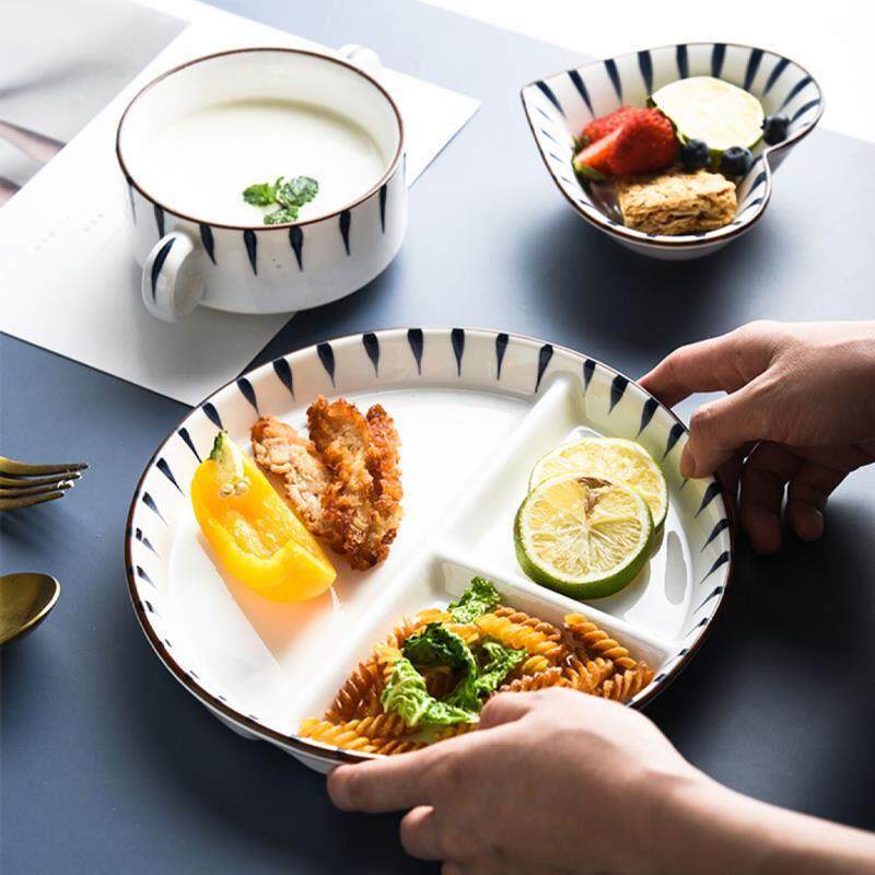 日式创意三格分餐盘盘子一人食早餐盘家用陶瓷分格盘碟子餐具套组