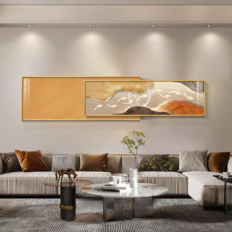 现代轻奢客厅装饰画高级感九鱼图沙发背景墙挂画简约抽象叠加壁画