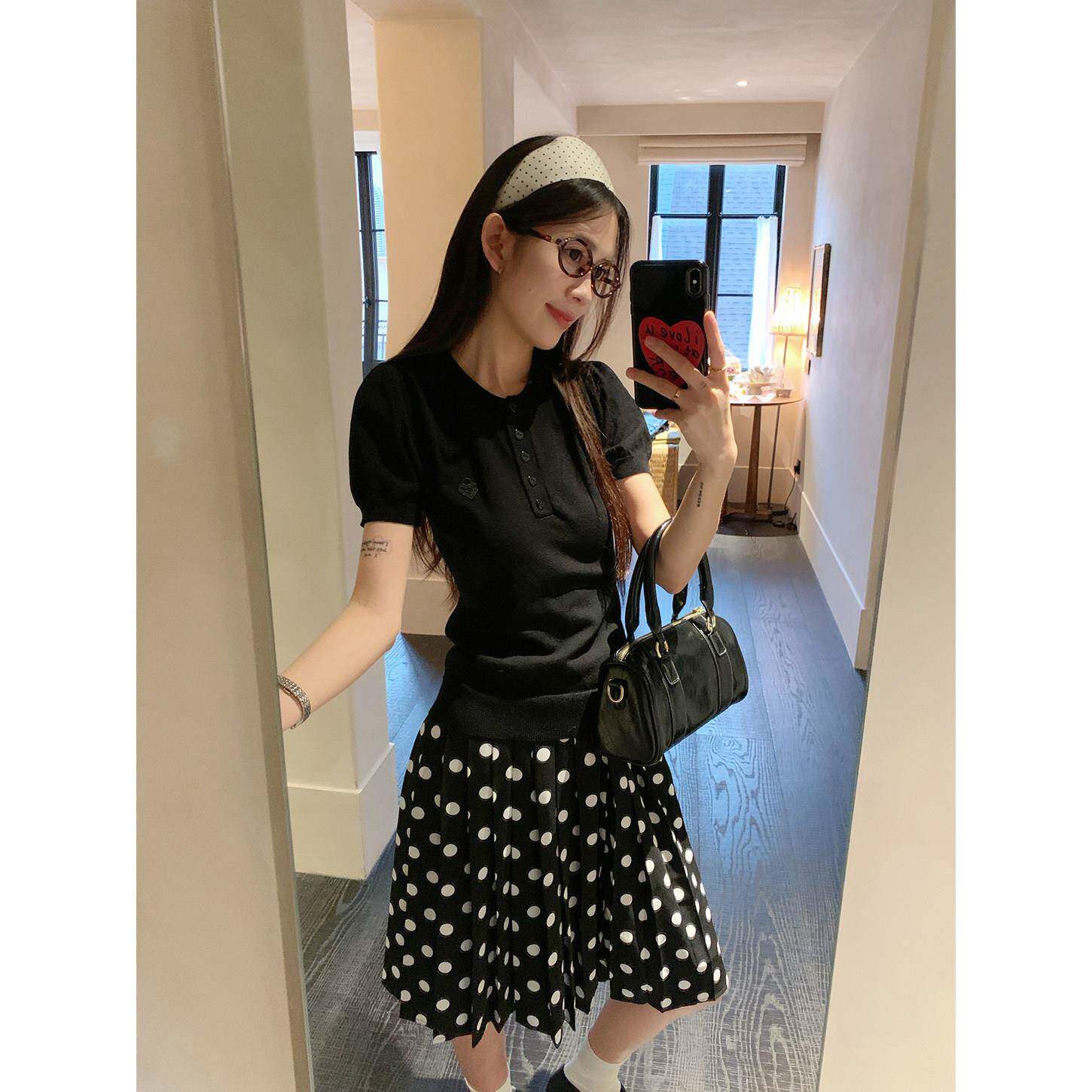 波点半身裙女胖mm梨形伯克利裙子春季百褶a字裙中裙修身显瘦短裙