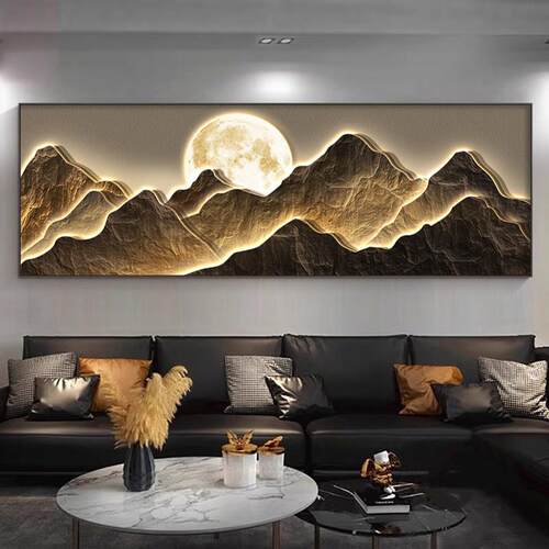 背靠金山客厅装饰画轻奢沙发背景墙挂画大气山水高端靠山图壁画