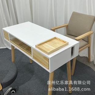 桌日式 美甲实木美甲台单双人简现代多桌功能约白色美741甲椅组合