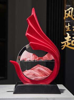 高级感植绒风生水起流沙画桌摆件办面公室饰SHDK1025客厅电柜装乔