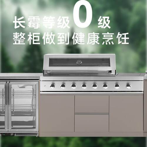 亚马逊不锈钢橱柜户外烧烤炉一体操作台庭院别墅开放型整体厨房