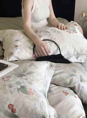 10用0高支全棉四件缎套贡长绒棉田园花卉HXB被套季纯棉床上S品