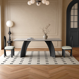 法式复古实木餐桌长方形现代简约饭桌家用小户型意式洞石岩板餐桌