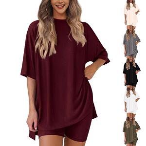 2025 Womens Summer TwoPiece Set Casual Oversized Shirts