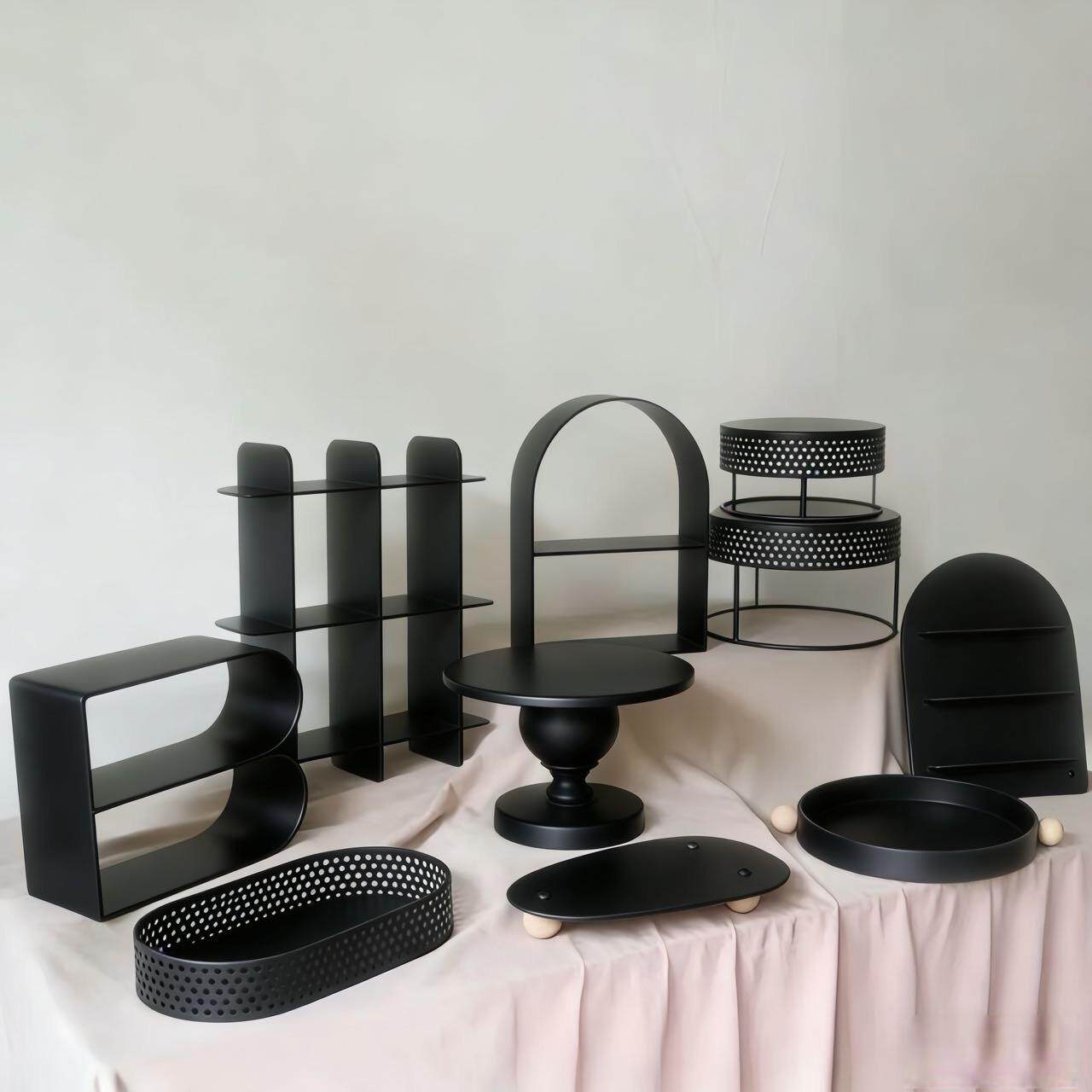 高感雾面装黑色系甜品展级台示架婚庆摆台百日CKZ宴烘焙甜点架饰