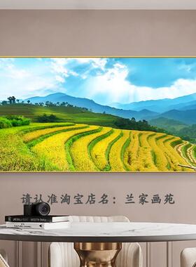 网红脊梯田风画客厅大画墙金色田园光画山谷龙云雾装饰餐厅自然风