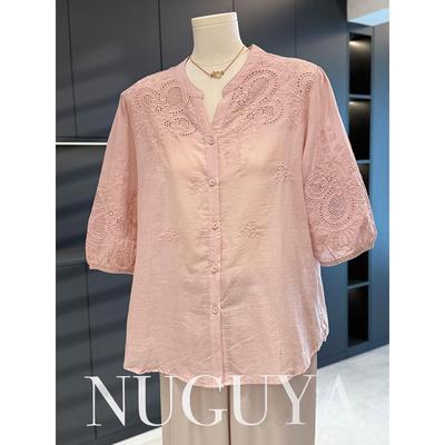 国风休闲妈妈装棉麻套装女短袖衬衫夏装新款气质百搭中老年两件套