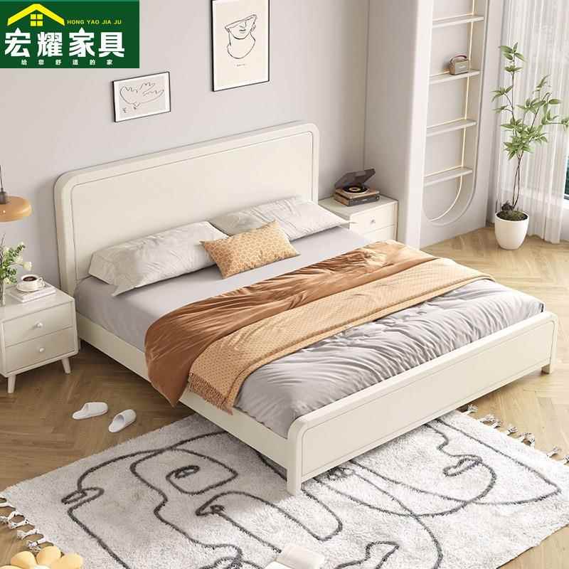北欧白色全实木床现代简约奶油风格1.8米双人床1.5主卧公主储物床