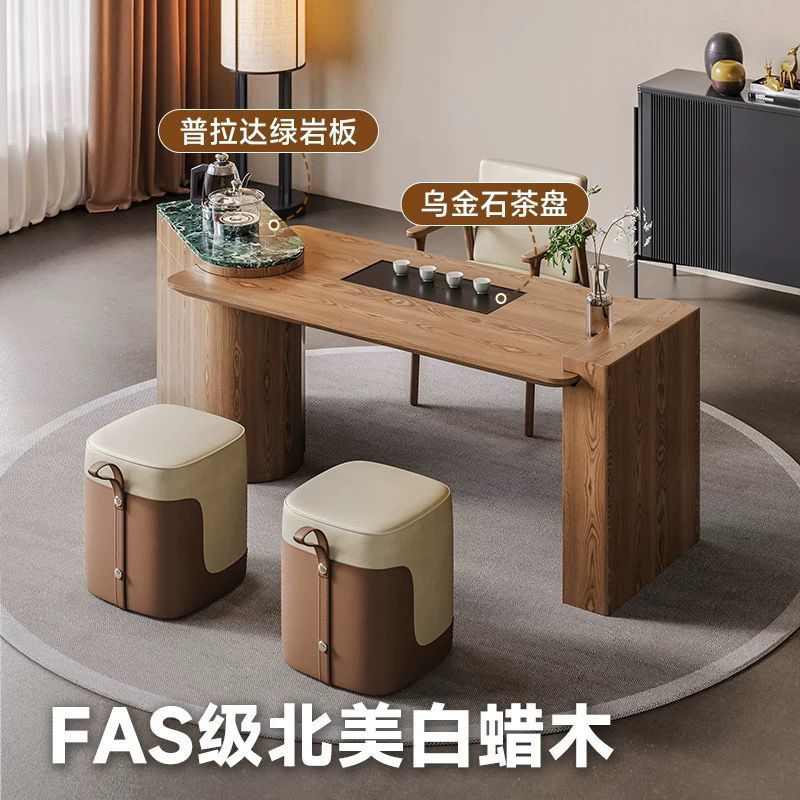异形白蜡木阳台茶桌家用小户型泡茶台书房客厅轻奢感茶桌椅子