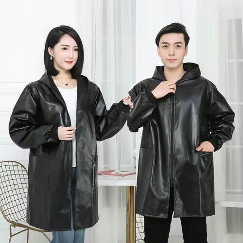 高档防水防雨油PU围皮革加绒罩衣 成人男女通用裙强长袖工作服保