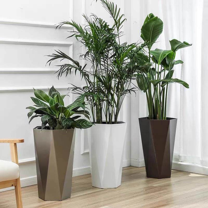 自动吸水花盆北欧几何菱形室内客厅中号天堂鸟发财树轻奢塑料花盆