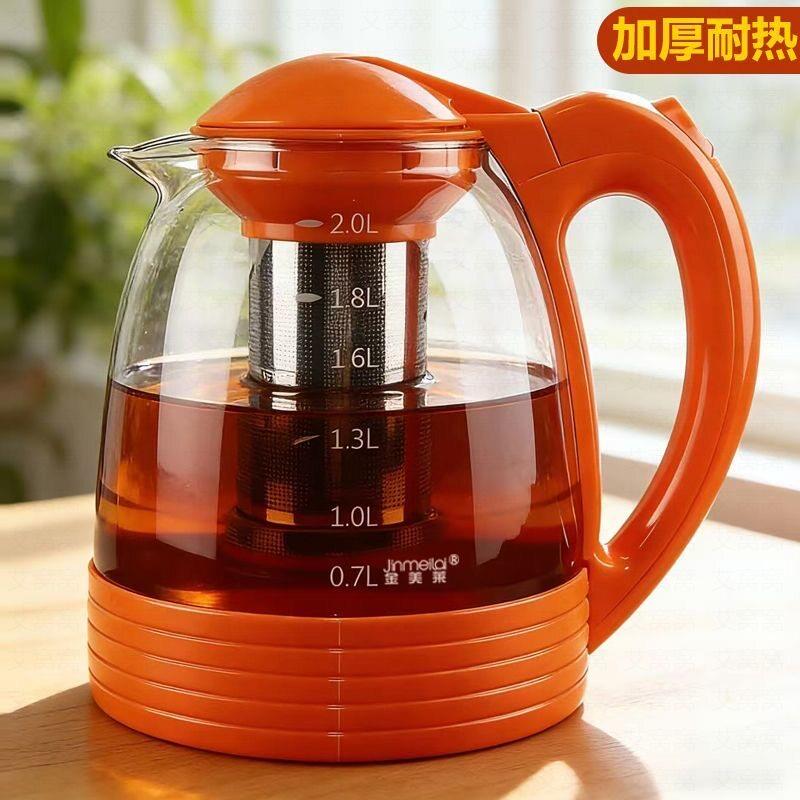 防撞耐热玻璃茶壶大容量家用不锈钢饭店饭厅家用泡茶冲茶单壶套装