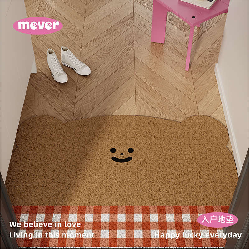 韩式格子熊入户地垫丝圈防滑脚垫地毯进门垫玄关大门口门外可裁剪
