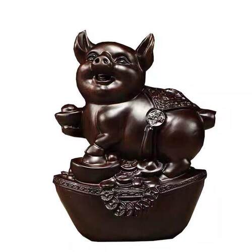 黑檀古木雕猪件实木新中式十二生肖动物摆全套居SVD客厅家博架装