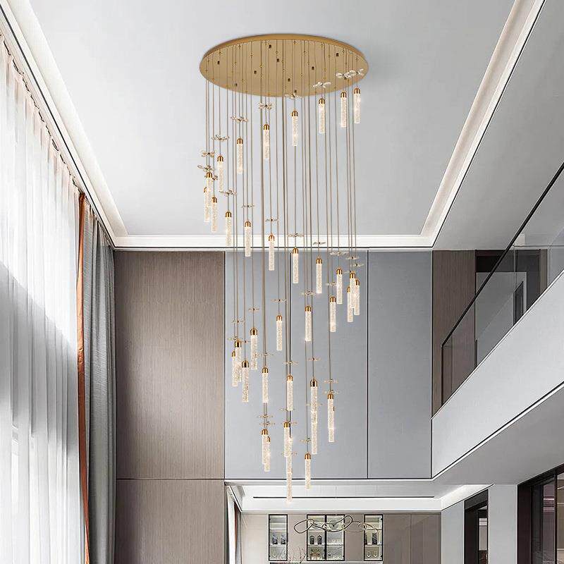 别墅客厅楼梯长吊灯轻奢K9水晶复式楼大吊灯后现代简约旋转吊灯具