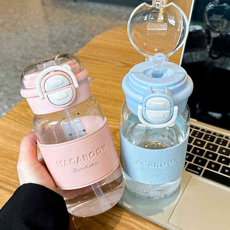 简约ins玻璃杯女生夏季吸管水杯便携防烫耐高温随手杯子一盖双饮