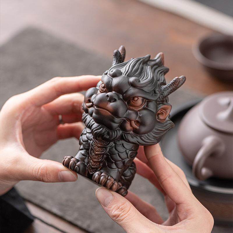 麟麒装茶宠摆件玩精品紫陶瑞兽可养办公室茶桌茶盘饰工196艺品茶