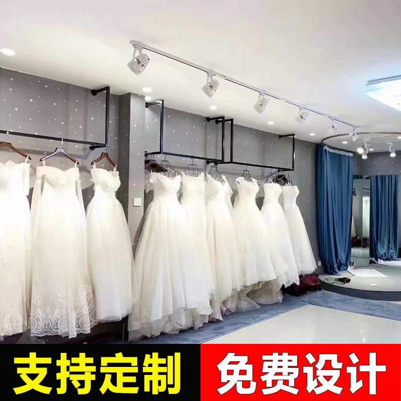 服装店展示架上墙吊杆女装吊顶挂衣铁艺带灯货架陈列童装吊架悬挂